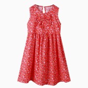 Girl Summer Sleeveless Dress - TQ red floral bow