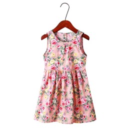 Girl Summer Sleeveless Dress - Pink rose vest skirt