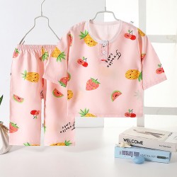 Children Cotton Silk Two-Piece Suit - Strawberry pineapple