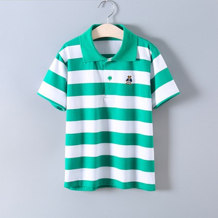 Baby Cotton Half Sleeves T-Shirt Striped - White Green | at Sonamoni BD