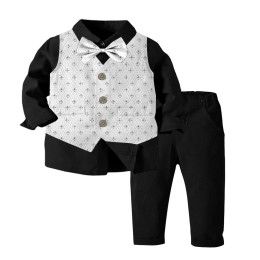 Boys Full Sleeves Gentle Suit 4 Piece - Black & White Color
