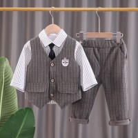 Baby Gentle Three-Piece Suit Set -Khaki Color