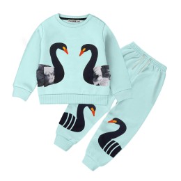 Baby Duck Printed Full Sleeve Sweat Shirt and Trouser Set- Sky Blue Color