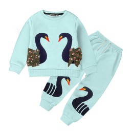 Baby Duck Printed Full Sleeve Sweat Shirt and Trouser Set- Flower Wings Sky Blue Color