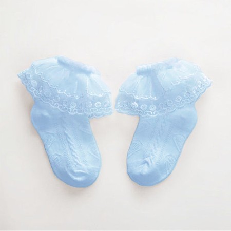Girls Ruffle Lace Trim Cotton Socks-Sky Blue Color | at Sonamoni BD