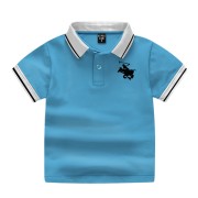 Boys Short Sleeve Cotton Polo Shirt-Sky Blue Color