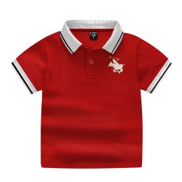 Boys Short Sleeve Cotton Polo Shirt-Red Color
