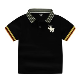 Boys Short Sleeve Cotton Polo Shirt-Black Color