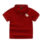 Boys Short Sleeve Printed Cotton Polo Shirt-Red Color