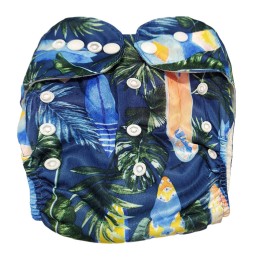 Leaf Printed Washable and Reusable Cloth Diaper with 1 Pad - Blue Color