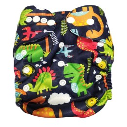 Dinosaur Printed Washable and Reusable Cloth Diaper with 1 Pad - Black Color