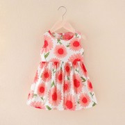 Baby Printed Casual Frock-Red sun flower
