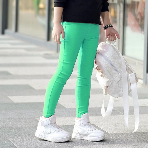 Girls Cotton Woven Full Pant-Light Green