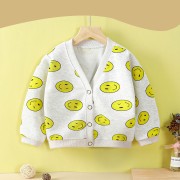 Baby Full Sleeve Wollen Cardigan- Smiley Face