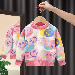 Baby woolen Sweater Smile Printed-Pink Color