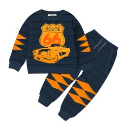Baby Car Printed Full Sleeve Sweat Shirt and Trouser Set- Navey Blue  Color