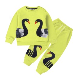 Baby Duck Printed Full Sleeve Sweat Shirt and Trouser Set- Ligh Green  Color