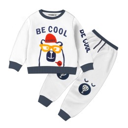 Baby Full Sleeve Sweat Shirt and Trouser Set- Be Cool White  Color