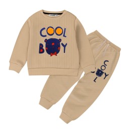Baby Full Sleeve Sweat Shirt and Trouser Set-Cool Boy Brown Color