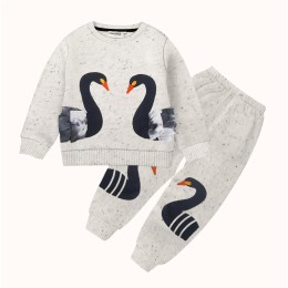Baby Duck Printed Full Sleeve Sweat Shirt and Trouser Set- Light Gray Color