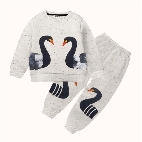 Baby Duck Printed Full Sleeve Sweat Shirt and Trouser Set- Light Gray Color | at Sonamoni BD