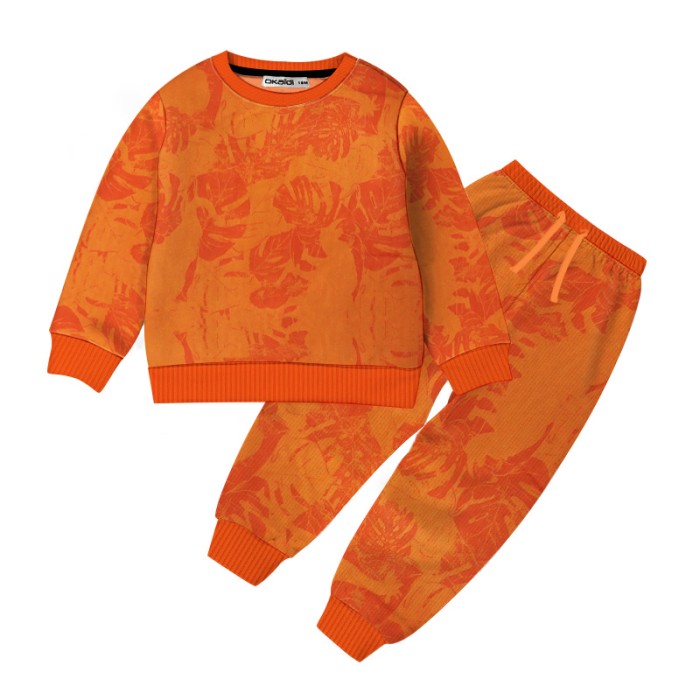 Baby Leaf  Printed Full Sleeve Sweat Shirt and Trouser Set-Orange Color | at Sonamoni BD