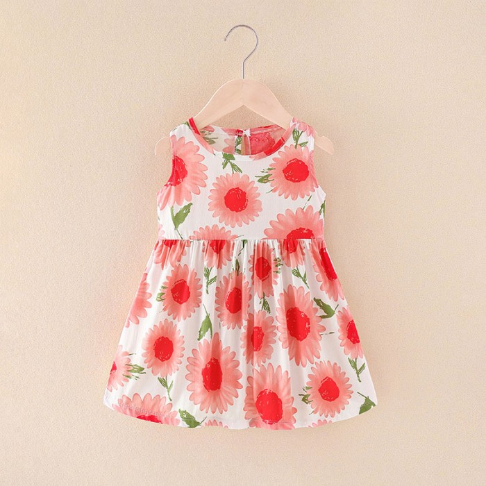 Baby Printed Casual Frock-Red sun flower | at Sonamoni BD