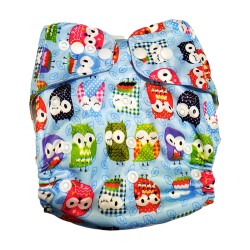 Owl Printed Washable and Reusable Cloth Diaper with 1 Pad - Sky Blue Color