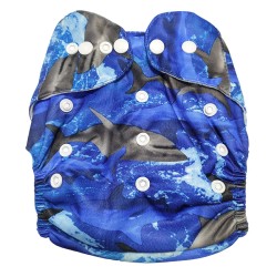 Whale Printed Washable and Reusable Cloth Diaper with 1 Pad - Navy Blue Color