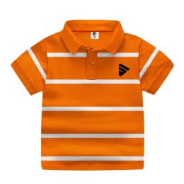 Boys  Cotton Polo T-Shirt  White Strap - Orange Color