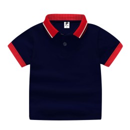Boys Cotton Polo T-Shirt  Orange Collar - Navey Blue Color