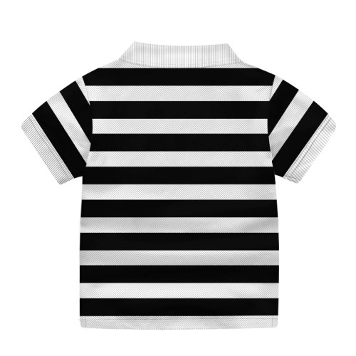 Boys  Cotton Polo T-Shirt Black White Strap  - White Color