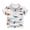 Boys Cotton Polo T-Shirt Dinosaur Printed - White Color