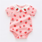 Baby Cotton Short Sleeve Triangle Onesies - Pink strawberry