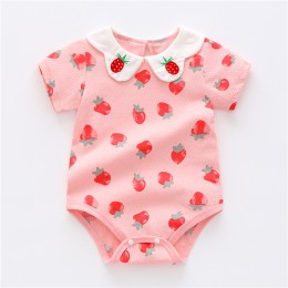 Baby Cotton Short Sleeve Triangle Onesies - Pink strawberry