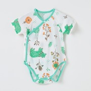 Baby Cotton Side Snap Button Triangle Onesies - White Green