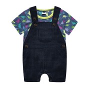 Baby Half sleeves Dragon Print T-Shirt & Romper Set - Navy Blue
