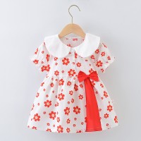 Baby Cotton Frock Lapel Collar - Red Flower