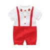 Baby Cotton Half Sleeves Romper - Red Belt Strawberry Collar