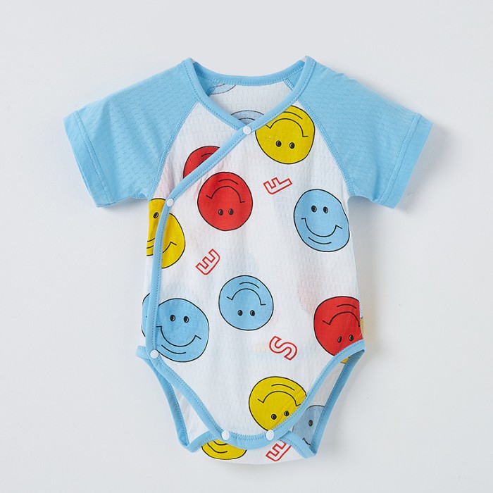 Baby Cotton Side Snap Button Triangle Onesies - White Sky-blue