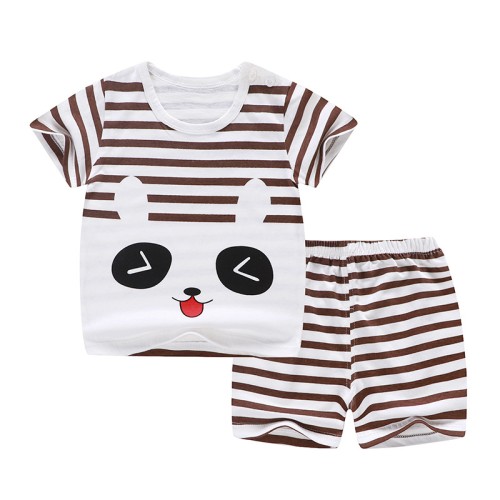 Baby Half Sleeves Bear Printed T-Shirt & Shorts Set -  White Coffee