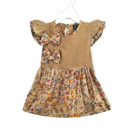 Baby Short Frill Sleeves Flower Print Frock - Brown