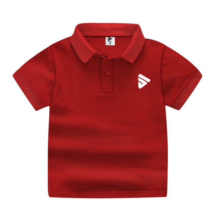 Boys Cotton Solid Half Sleeves Polo T-Shirt - Red