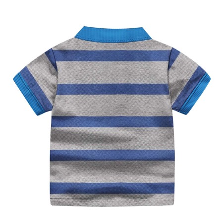 Boys Cotton Striped Half Sleeves Polo T-Shirt - Gray