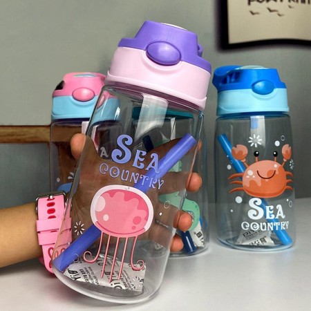 Children's Summer Out Portable Transparent Plastic Straw Cup - Purple Jellyfish