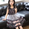 Girls' Double Part Flower Printed Frock - Black