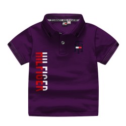 Boys Cotton Half Sleeves Polo T-Shirt - Purple