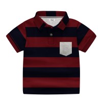 Boys' Half Sleeves Striped Cotton Polo T-Shirt - Red & Black