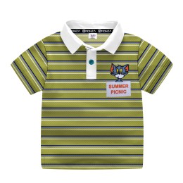 Boys' Half Sleeves Striped Cotton Polo T-Shirt - Olive Green