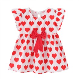 Baby Frill Sleeves Cotton Frock with Front Bow - Red Love